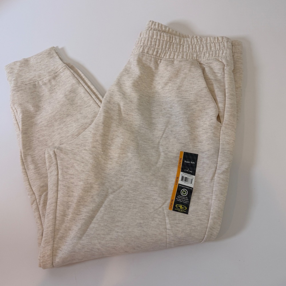 Athletic Works Super Soft Jogger Wheat Heather Beige Fleece Pants L 12-14 NEW